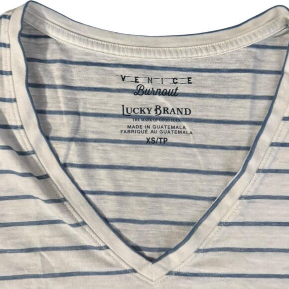 Lucky Brand Venice Burnout Stripe Tee XS White Blue Summer Soft Barefoot Energy - Picture 2 of 5